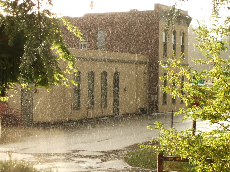 La Conner, WA: Town Hall during Spring rain storm