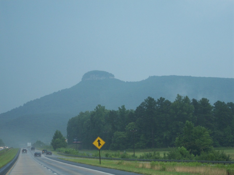 Pilot Mountain, NC: Pilot Mountain, from Southbound HWY 52 in a thunderstorm