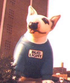 Belle, WV: City of Charleston - Bud Light's SPUDS -standing about 5 storys visits the Holiday Inn on Kanawha Blvd during the 2001 Sternwheel Regatta