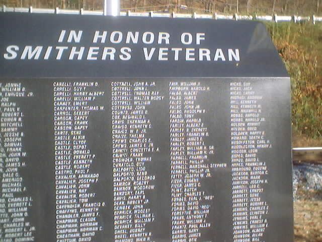 Smithers, WV: City of Smithers - Military Veterans Memorial located on Main Street in Smithers - has the names of ALL the people from Smithers who have served in the Military