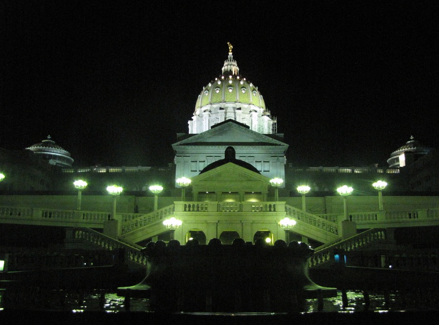 Harrisburg, PA: Capitol Building at night.