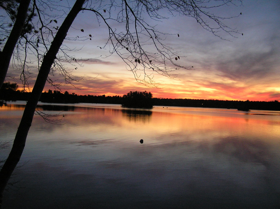 Standish, ME: sun has set at Watchic Lake, Standish, Maine