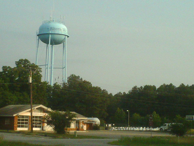 Alberta, VA: Water tower entering the city via Hwy 95 N