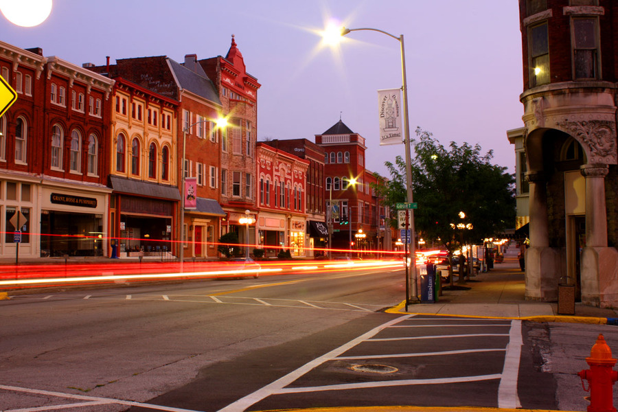 Winchester, KY: Downtown Winchester at dusk.