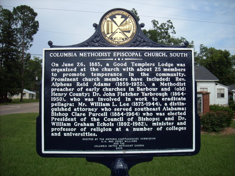 Columbia, AL: Columbia Methodist Episcopal Church, South - Historical Marker