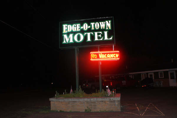 Park Falls, WI: edge o town motel at night