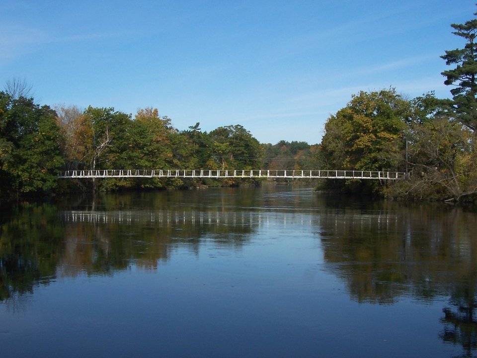 Skowhegan, ME: Swinging Bridge at the Kennebec River in Skowhegan Maine