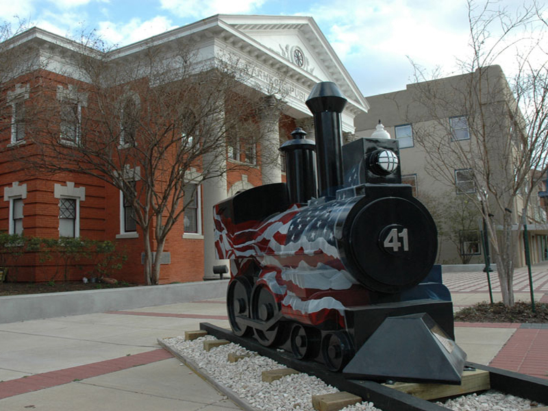 Bryan, TX: Freedom Express Train in front of Carnegie Library in Downtown Bryan