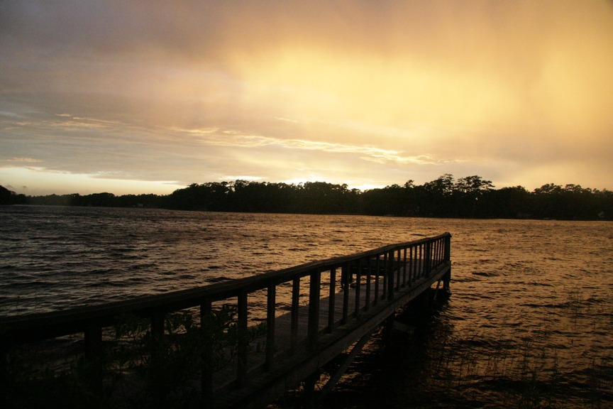 Boiling Spring Lakes, NC sun down at the big lake photo, picture