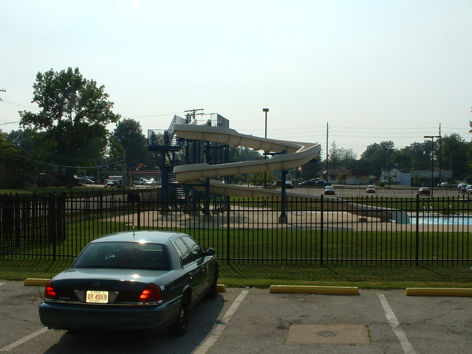 Brook Park, OH: Spiral, outdoor slide behind recreation center, Brook Park, Ohio.