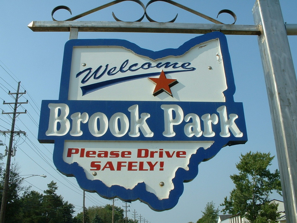 Brook Park, OH: Welcoming sign, Engle and Sheldon roads, Brook Park, Ohio.