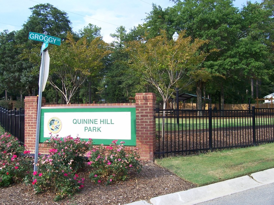 Forest Acres, SC: Quinine Hill Park at the corner of Groggy Lane and Beltline Boulevard. Quinine Hill's name stems from the fact that people who lived in the hill were spared malarial infections more common nearer the river, and sleeping at night in the cool airs on the hill was as good as taking quinine.