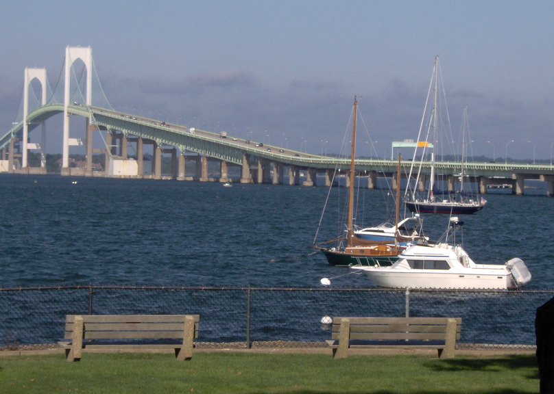 Newport, RI: Newport Bridge & Boats in Harbor