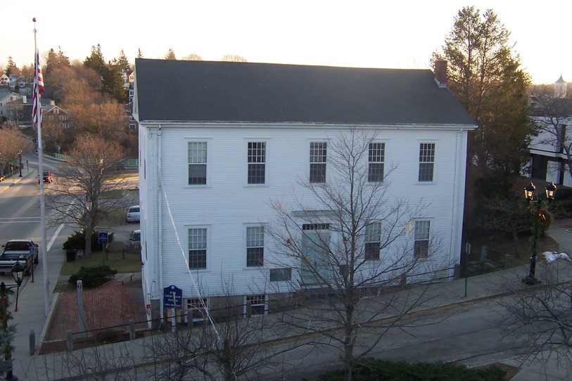 Plymouth, MA: 1749 Court House Museum - Town Square taken from roof of M&Ms