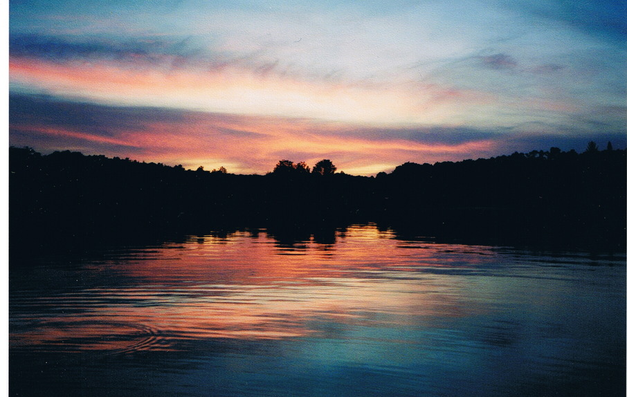 Lakewood, WI: Sunset on Boot Lake, getting setup for Walleye fishing.