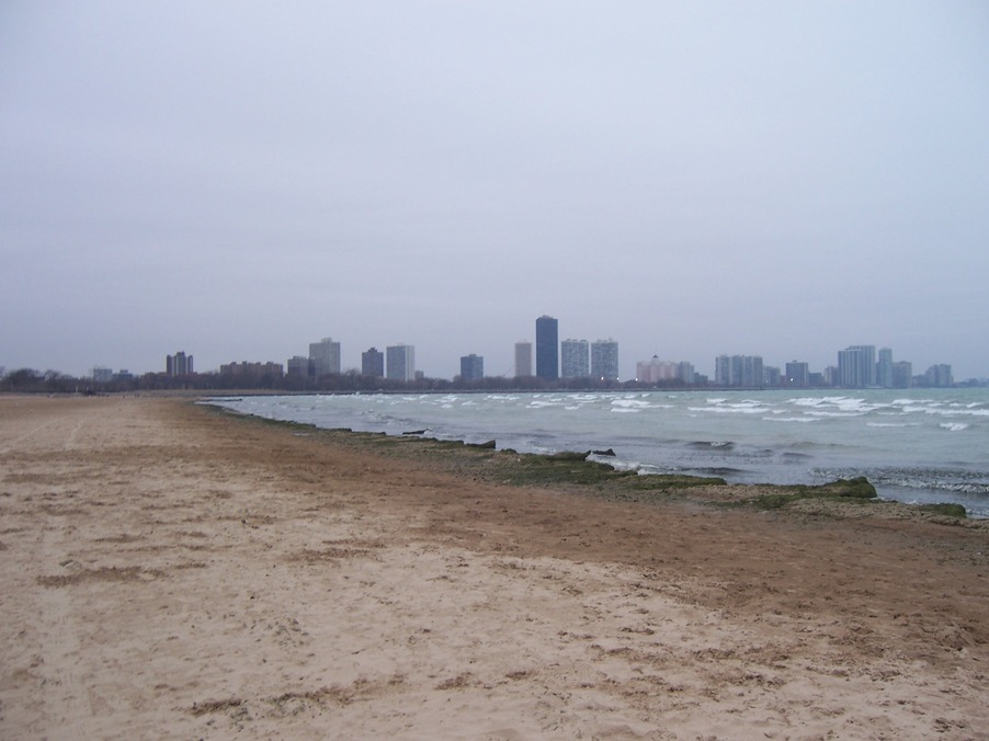 Chicago, IL: Chicago on a foggy day from Montrose Beach