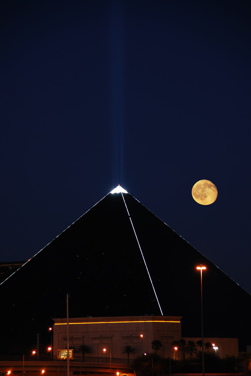 Las Vegas, NV: The moon rising over the Luxor