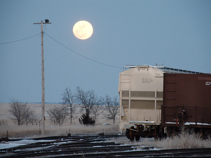 Chadron, NE Full Moon over a train car photo, picture, image