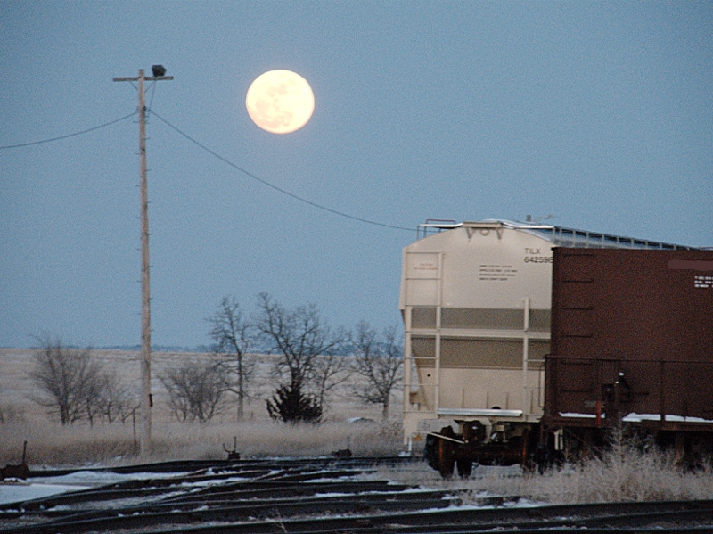 Chadron, NE: Full Moon over a train car