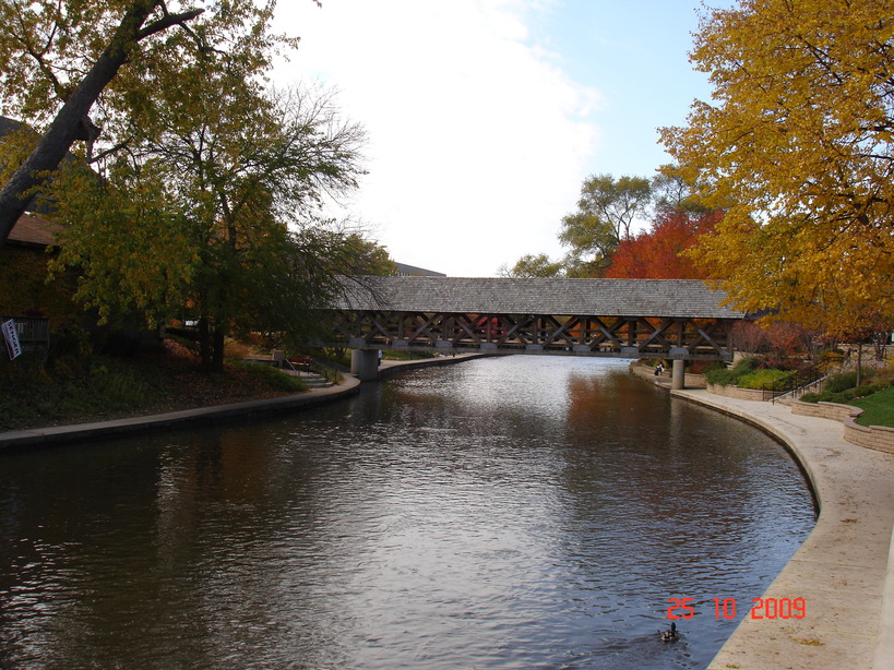 Naperville, IL: Bridge and Fall colors at Naperville Riverside