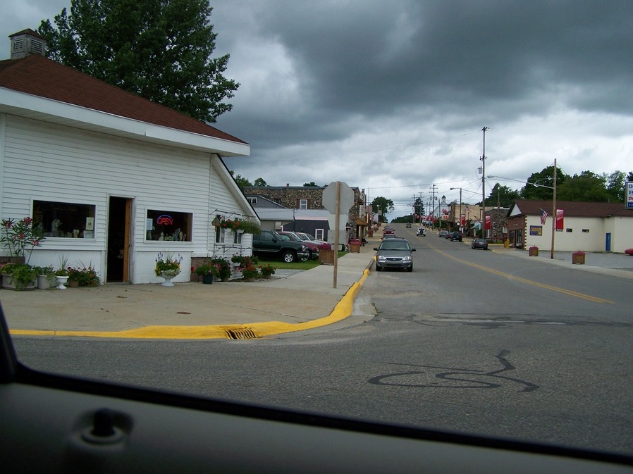 Lincoln, MI: The main stip of stores from the bottom of the hill