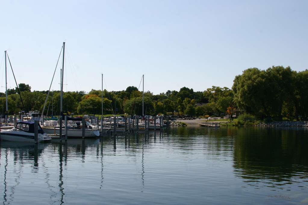 Northport, MI: Looking back at the marina in Northport