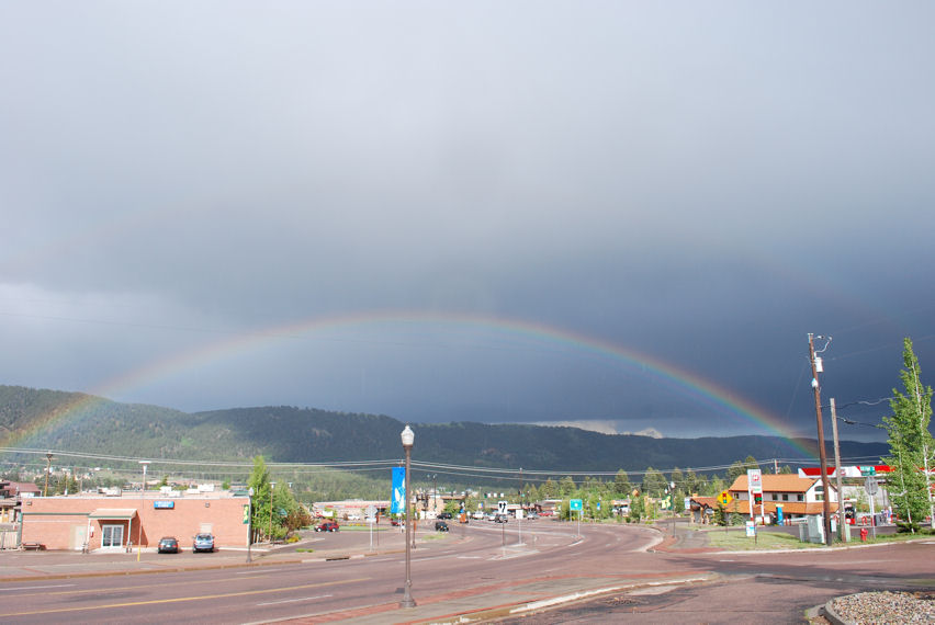 Woodland Park, CO: Full rainbow over the west end of Woodland Park, Colorado, with a lighter full rainbow above it!