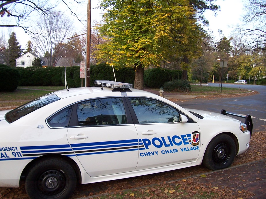 Chevy Chase Village, MD: A Chevy Chase Village Police cruiser idles on Grafton Street.