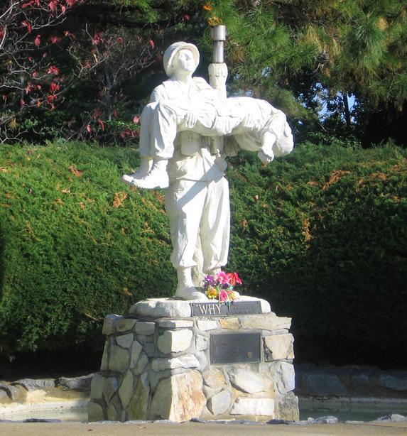 Auburn, CA: Statue of Soldier carrying deceased friend