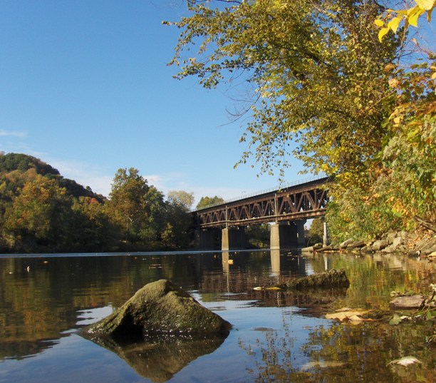 New Brighton, PA: View of train bridge from the end of Rock Park