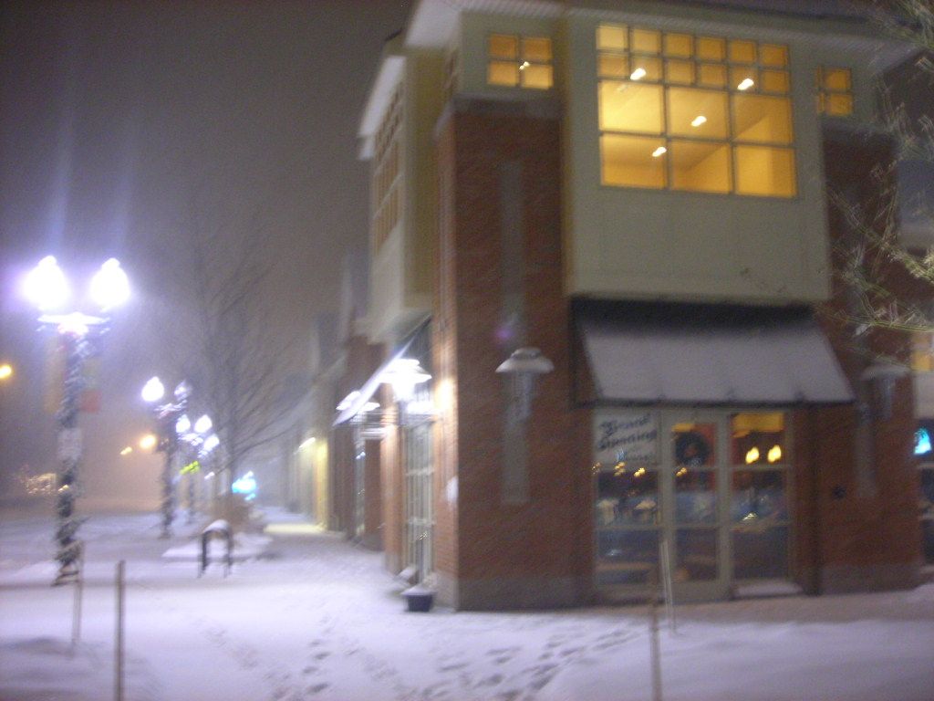 Melrose, MA: winter night at oak grove village