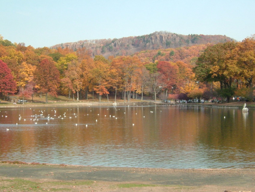 Meriden, CT: Hubbard park pond in Autumn