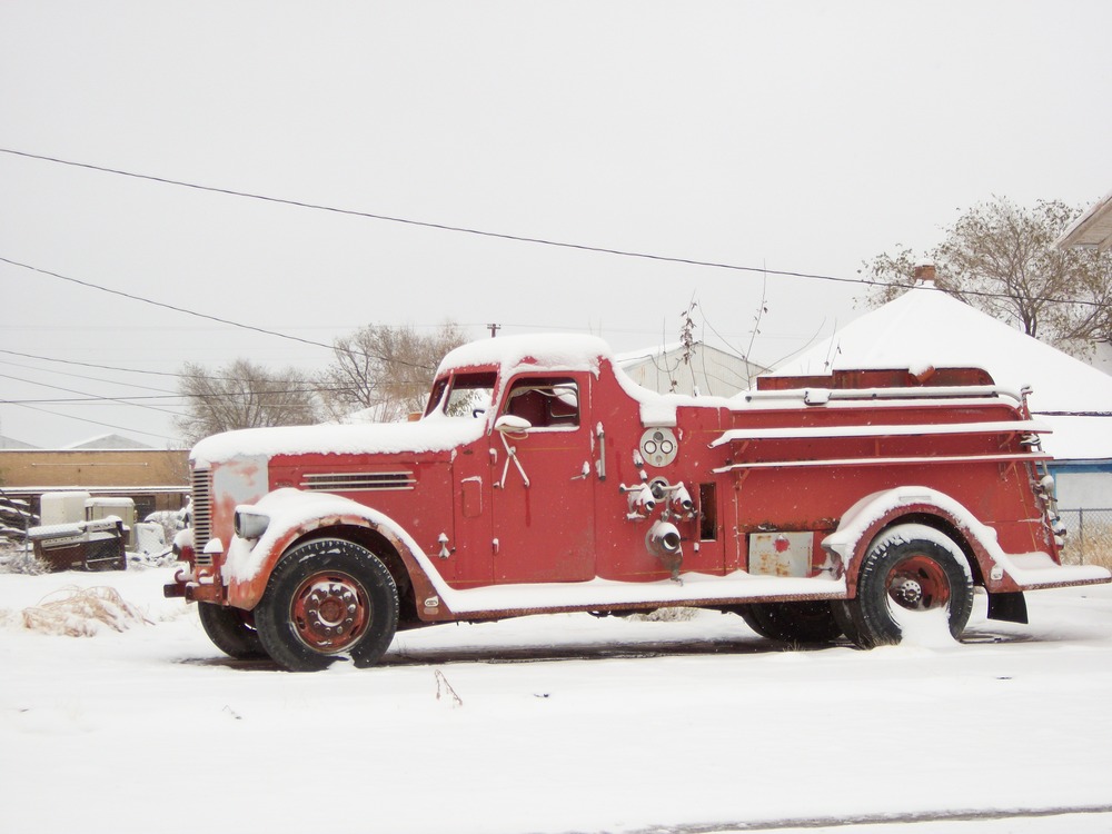 Pecos, TX: Old fire truck in winter, 12-2009