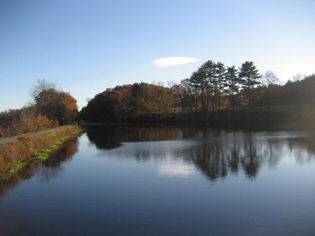 Uxbridge, MA: Standing on the bridge at Blackstone River & Canal Heritage State Park(right after my wedding there). Halloween 2008