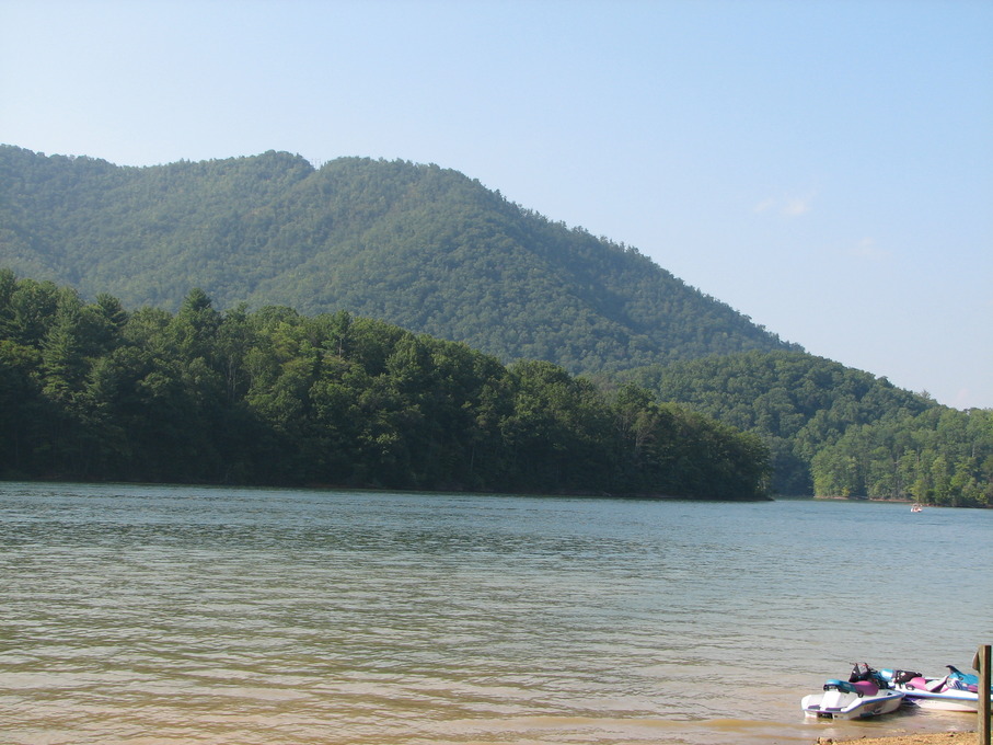 Mountain City, TN: View of lake and mountains within Cherokee National Forrest
