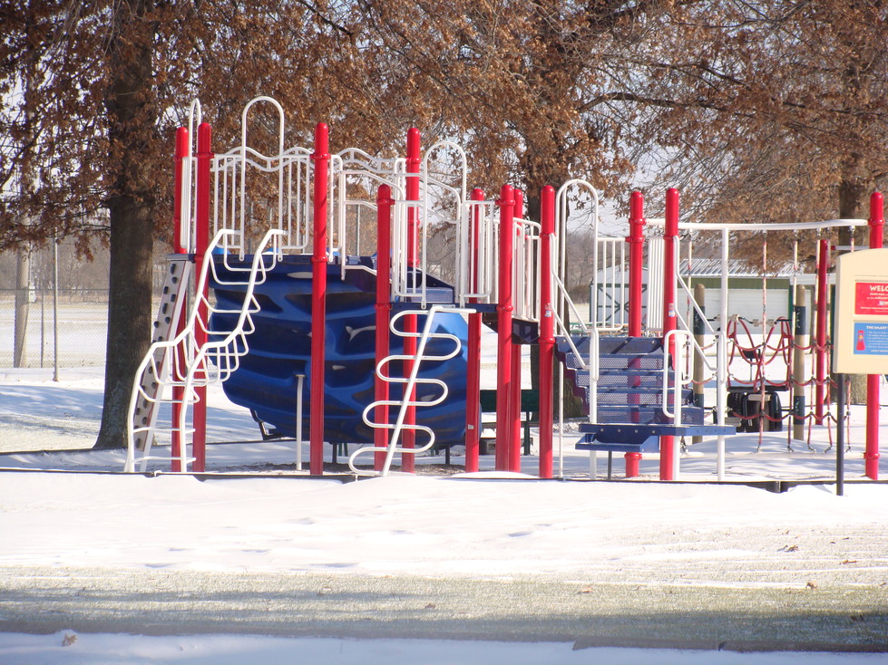 Mount Vernon, MO: children's playground in Spirit of '76 park after Dec 2009 first big snow
