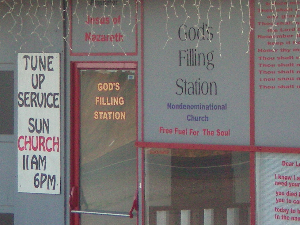 Mammoth, AZ: Close-up of the front of God's Filling Station in the center of Mammoth, Arizona.