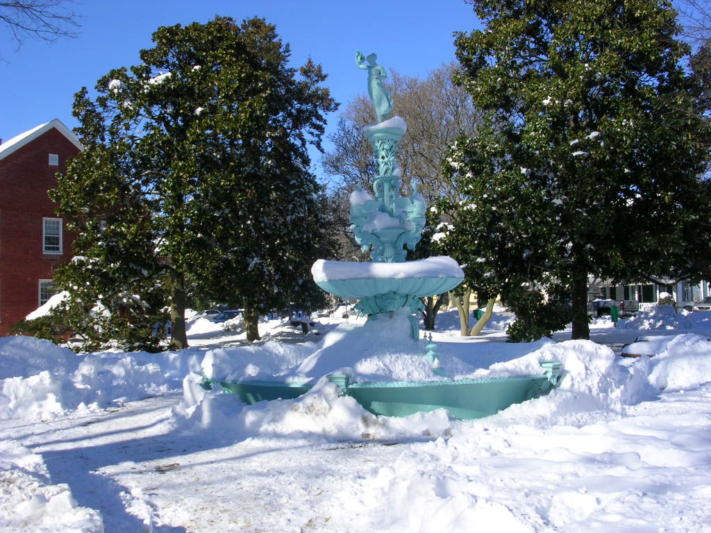 Chestertown, MD: Fountain Park, Chestertown after February snow