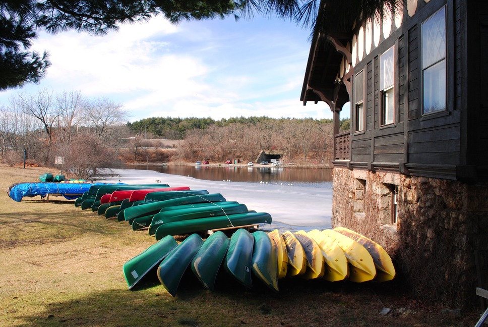 Newton, MA: Canoes and kayaks at the Newton Boathouse in Auburndale