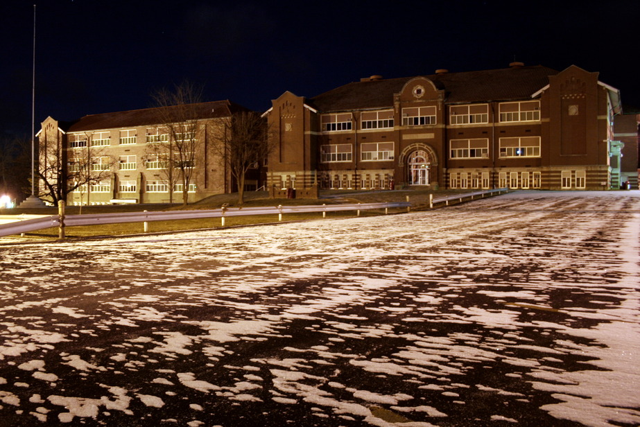 Lawrenceville, IL: Lawrenceville High School at night.