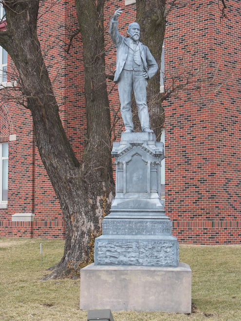 Lebanon, MO: Statue on courthouse grounds of Richard Parks Bland, Deceased Statesman