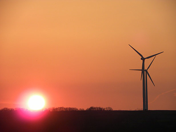 Rock Port, MO: windmills at sunset