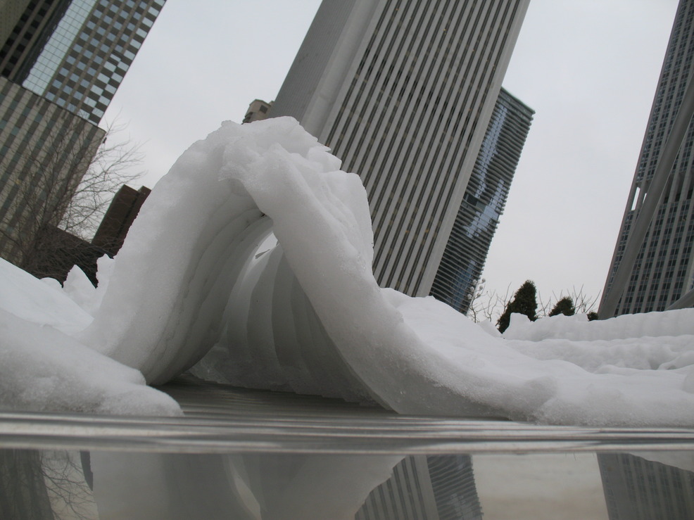 Chicago, IL: A snowdrift by the Chicago Bean sculpture