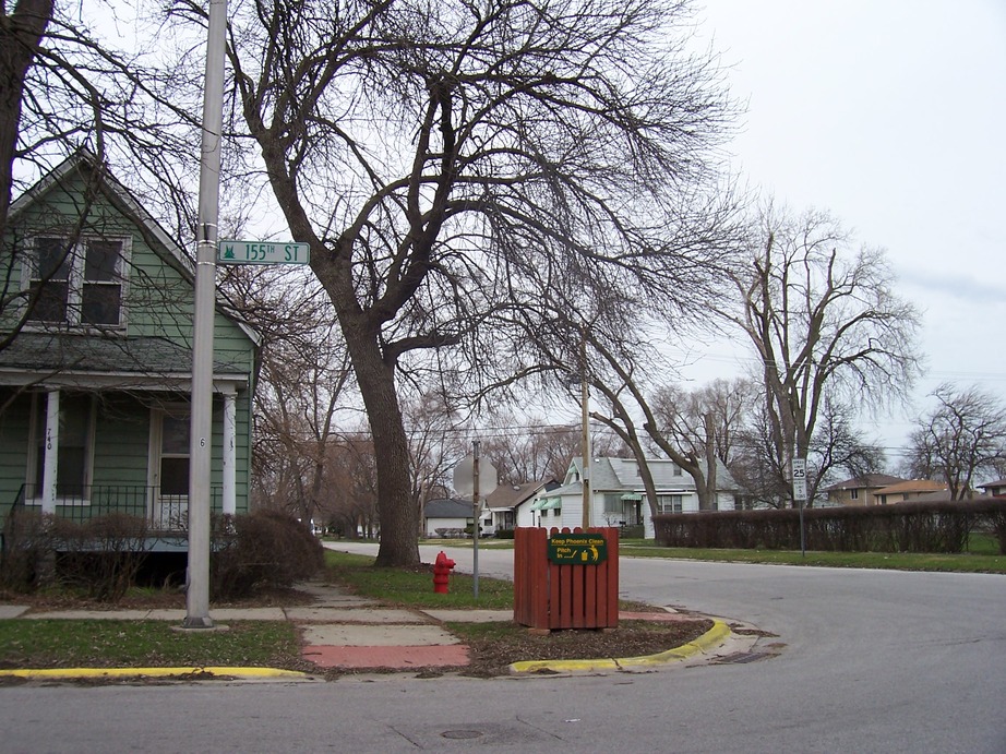 Phoenix, IL: The corner of 6th Avenue and East 155th Street on a gray day, March 2010