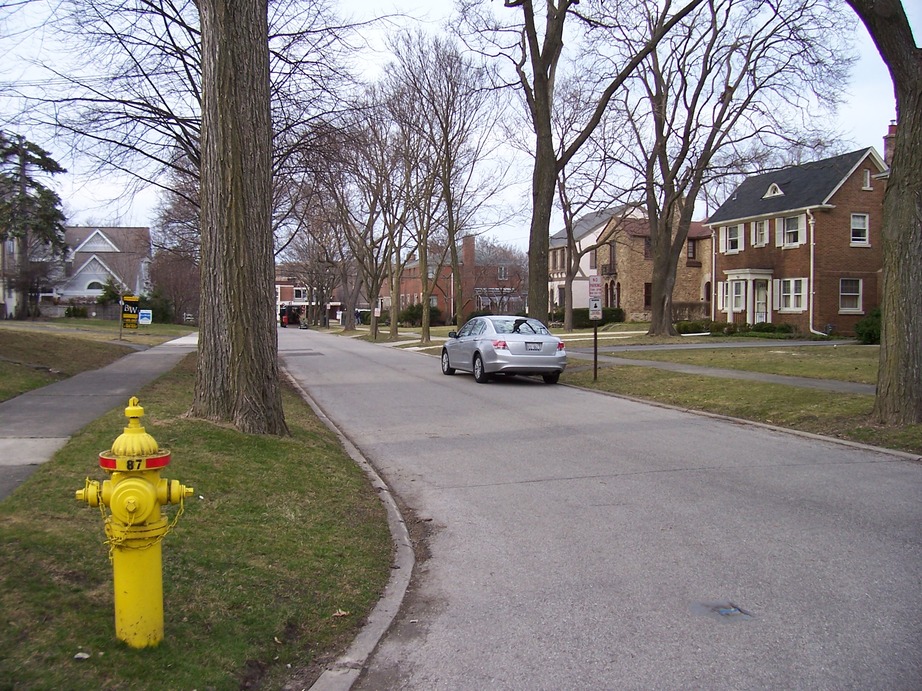 Winnetka, IL: Looking north on High Street from Meadow Road in March 2010.