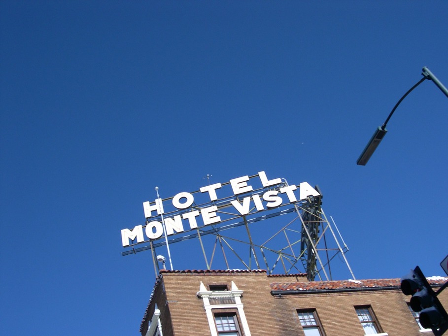 Flagstaff, AZ: Bluest SKY after big.Jan.snow-Hotel Monte Vista reaches for BLUE