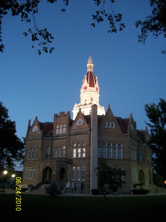 Pittsfield, IL: Pike County Courthouse at dusk; Pittsfield, IL