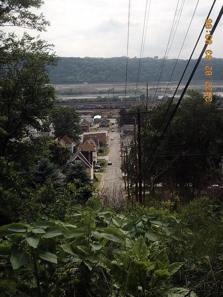 Conway, PA: View of downtown Conway, railway and river from Riverview Avenue