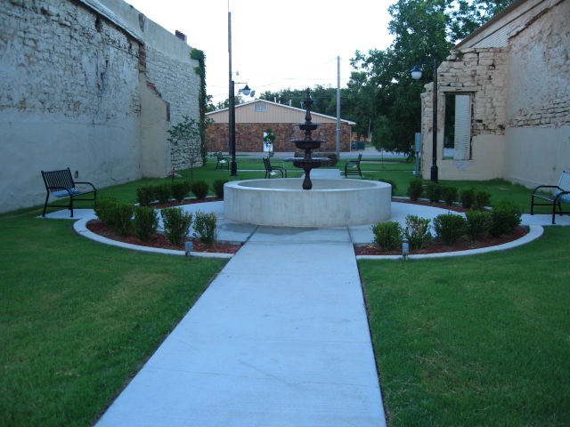Chelsea, OK: The new pocket park that replaced the burned butcher shop on Main st. 6:30 am July 18, 2010