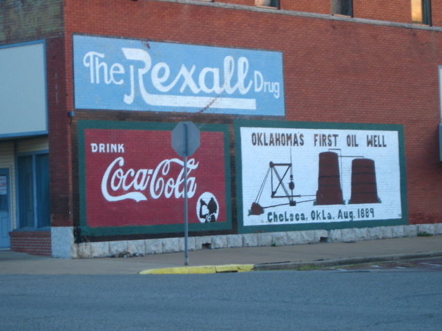 Chelsea, OK: The old Rexall Drug store this painting has been up a very long time 6 am July 18, 2010